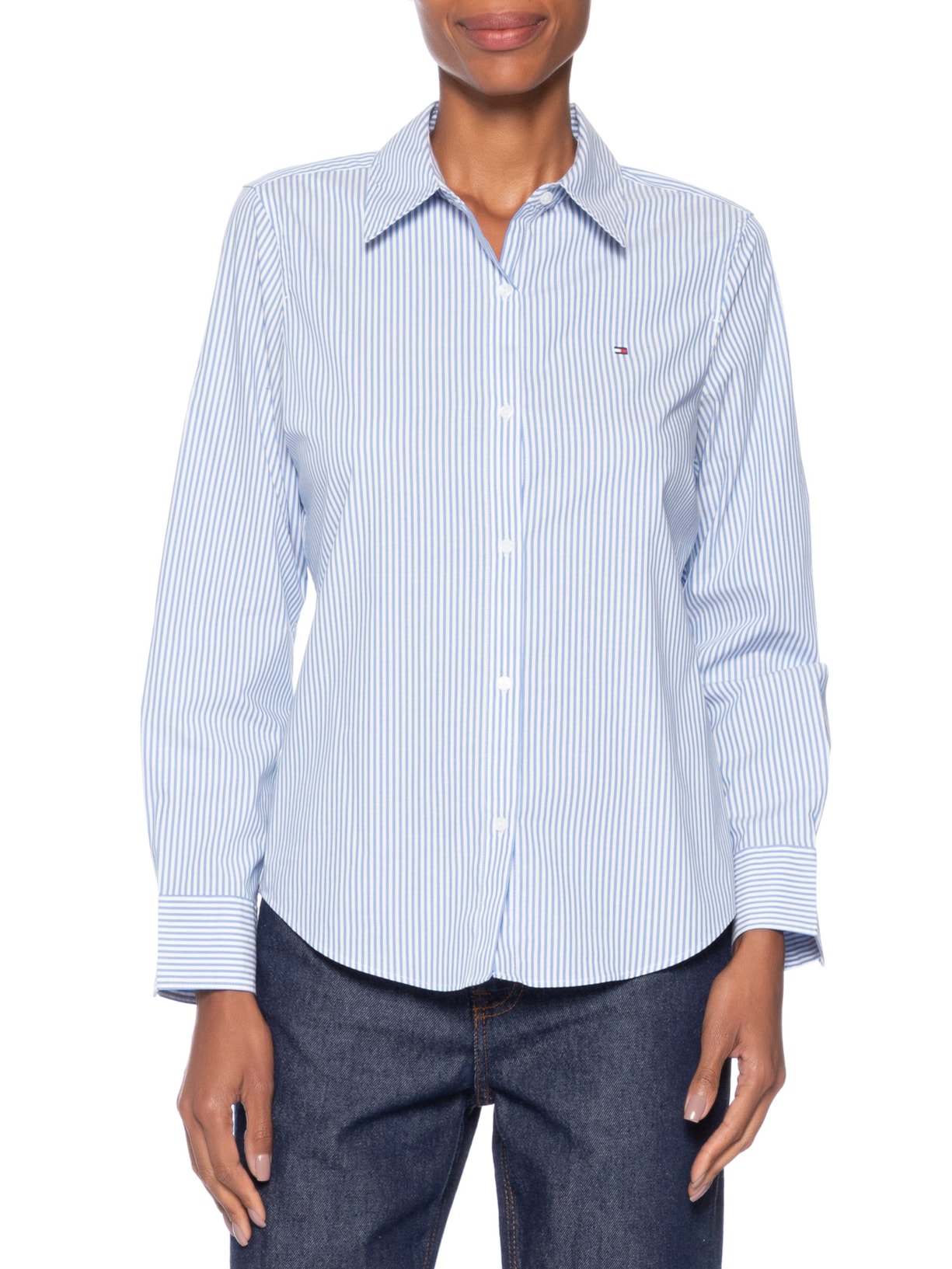 Camisa Feminina Ess Poplin Regular Azul Tommy Hilfiger