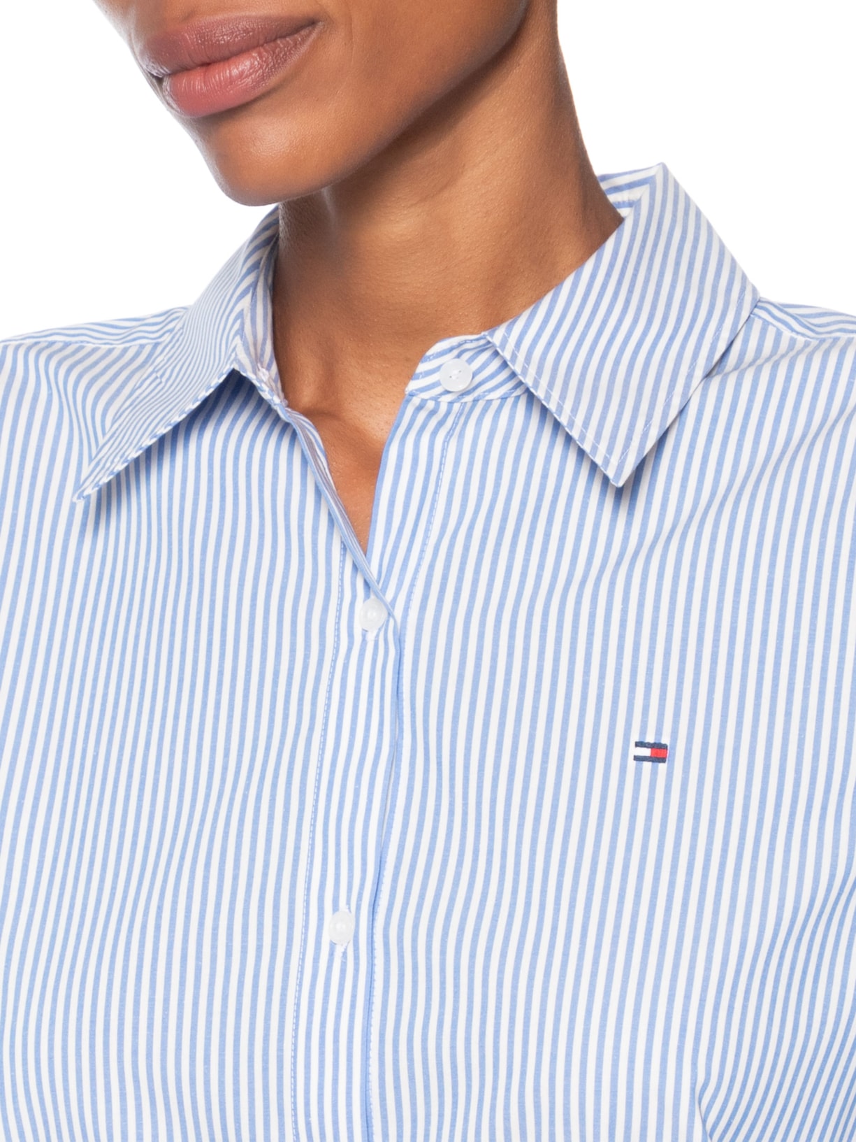 Camisa Feminina Ess Poplin Regular Azul Tommy Hilfiger