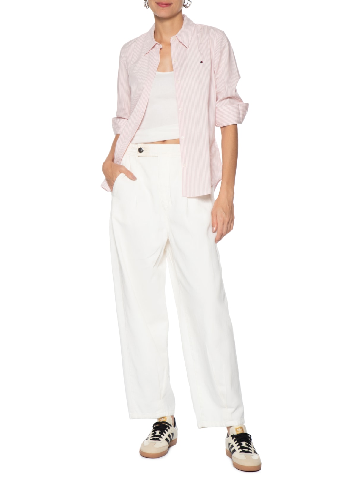 Camisa Feminina Ess Poplin Regular Rosa Tommy Hilfiger