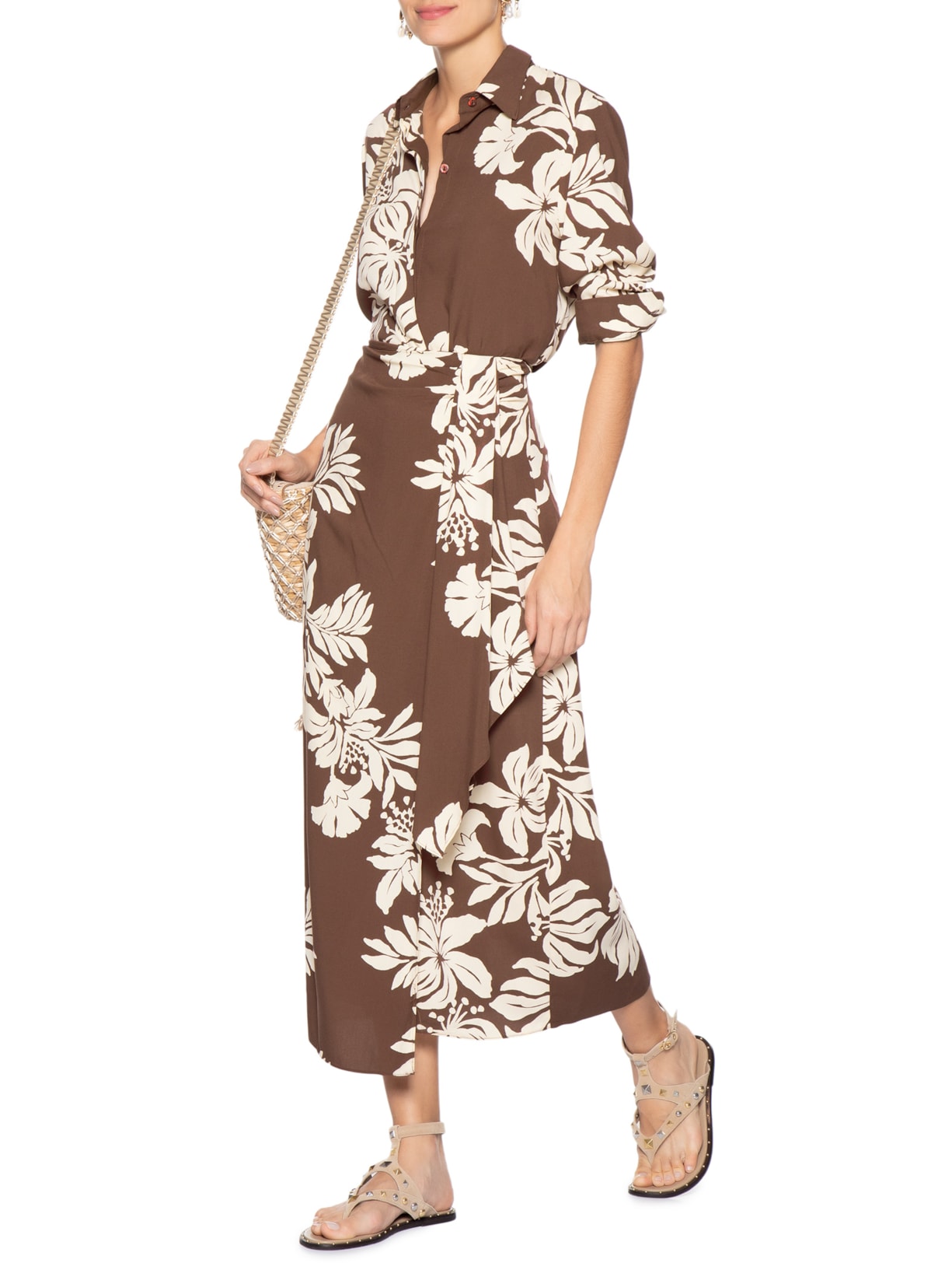 Camisa Feminina Estampa Bela Flor Marrom Dress To