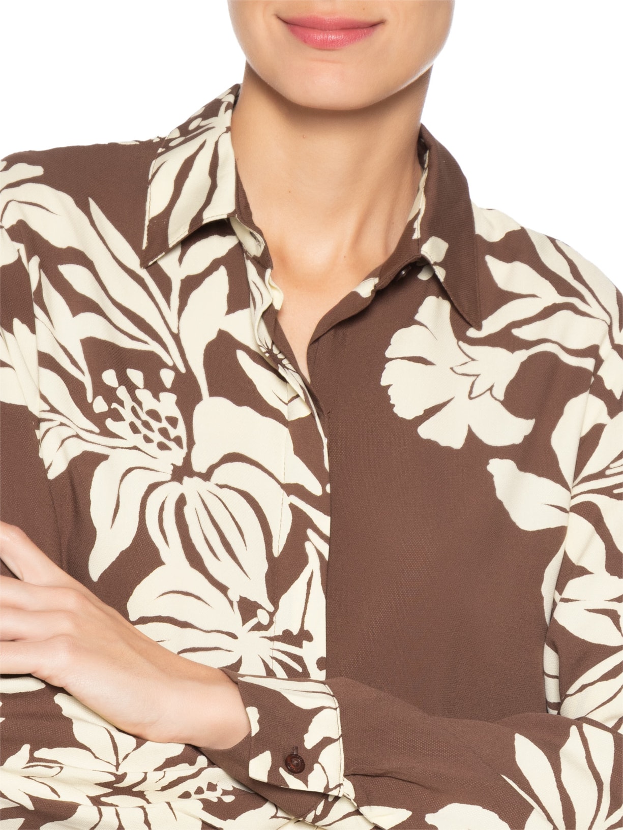 Camisa Feminina Estampa Bela Flor Marrom Dress To