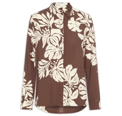 Camisa Feminina Estampa Bela Flor - Marrom