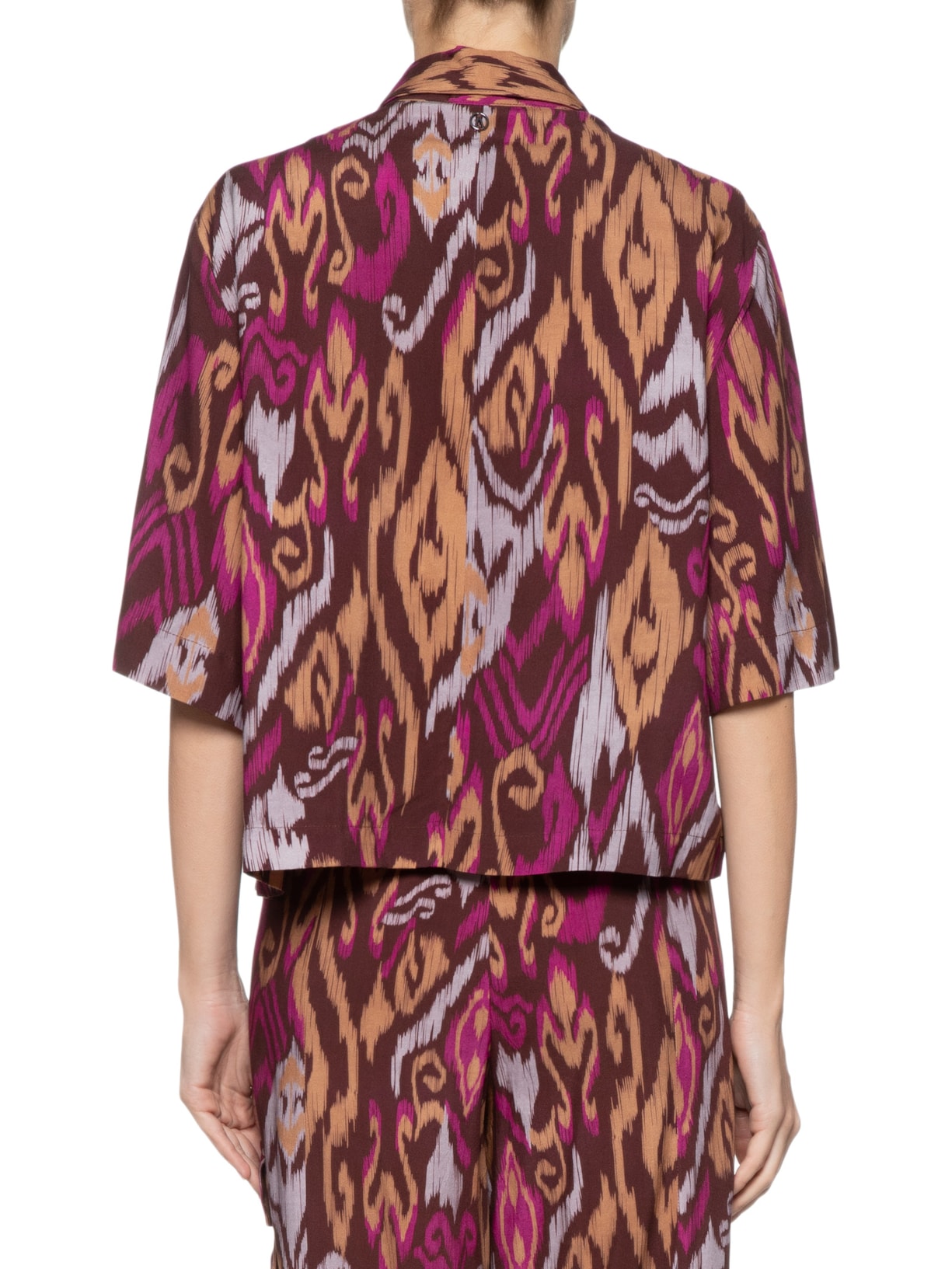 Camisa Feminina Estampa Ikat Rum Marrom Animale Jeans