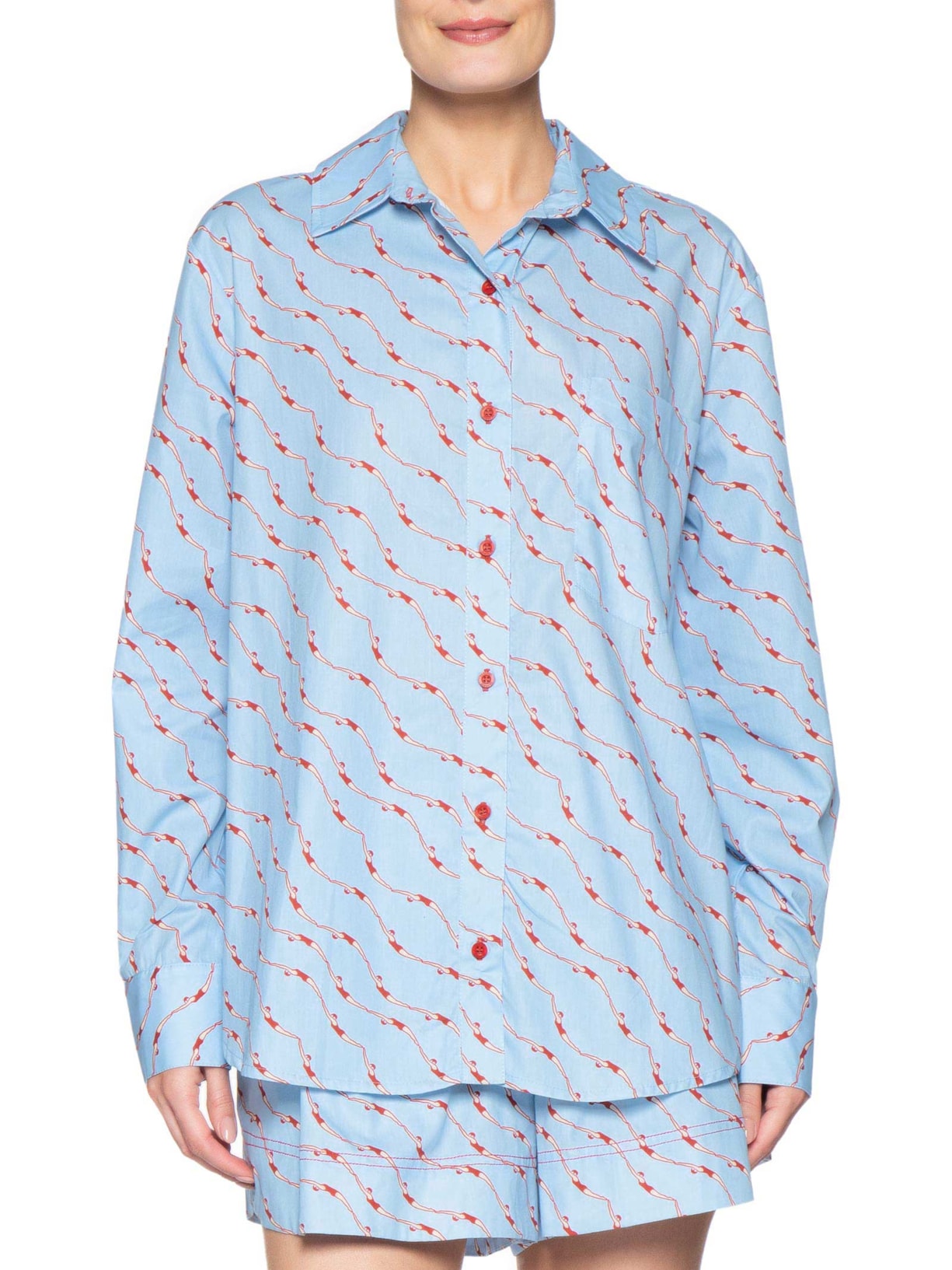 Camisa Feminina Estampa Nadadoras – Azul Dress To