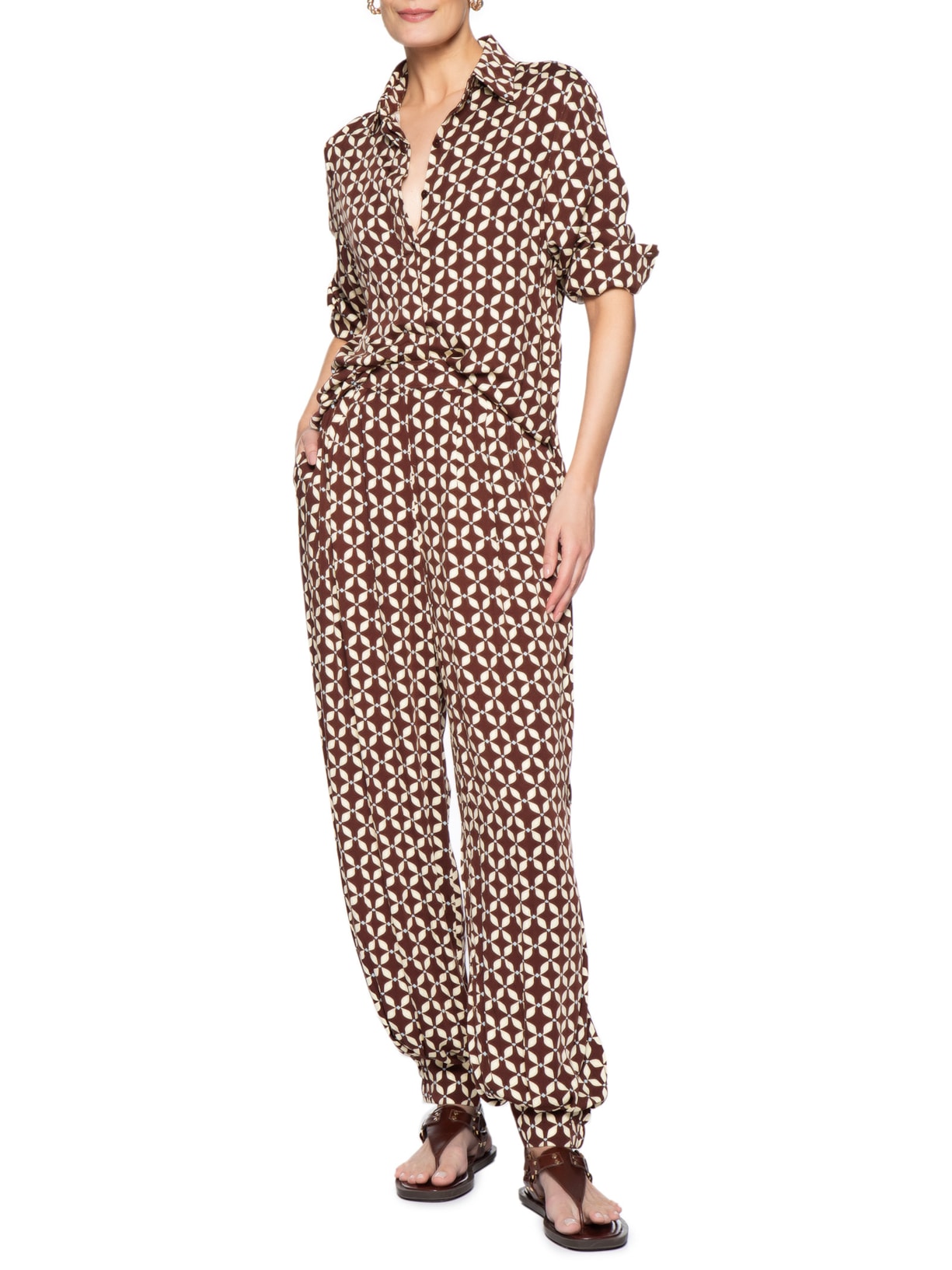 Camisa Feminina Estampa Peixito – Marrom Dress To
