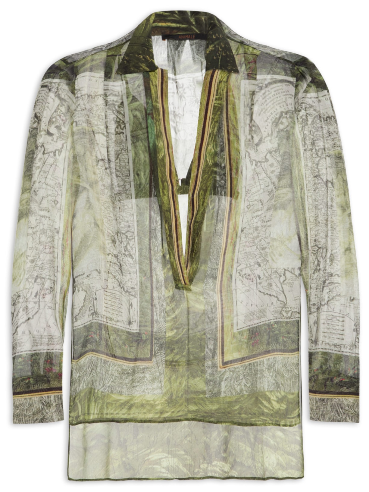 Camisa Feminina Estampada Lenço Mapa - Verde