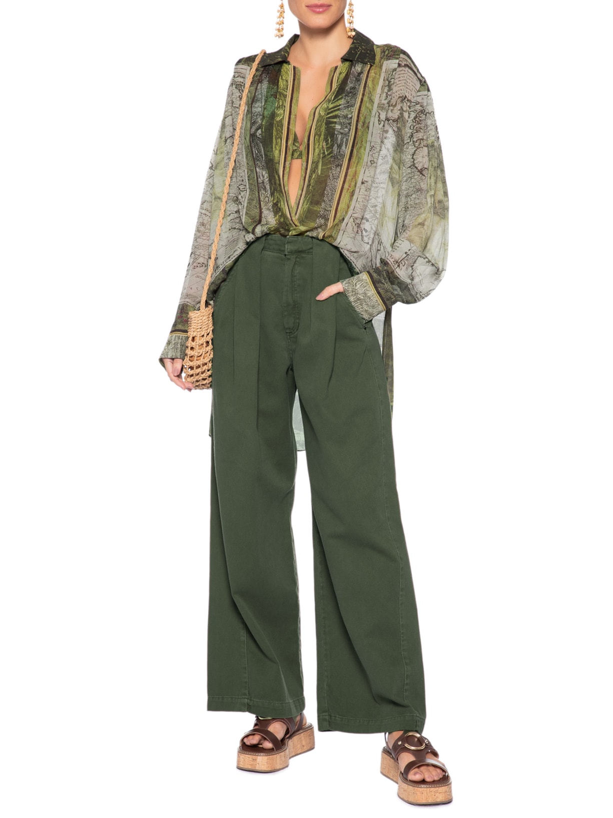 Camisa Feminina Estampada Lenço Mapa Verde Animale