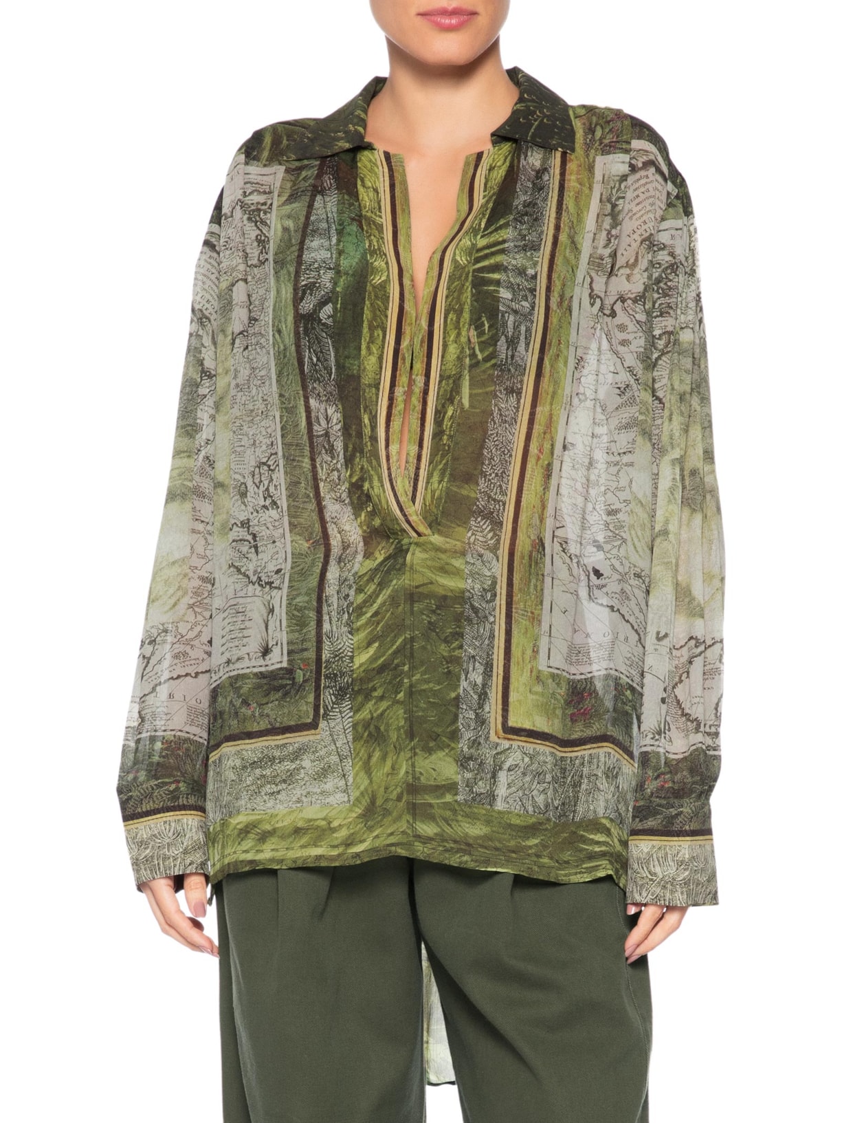 Camisa Feminina Estampada Lenço Mapa Verde Animale