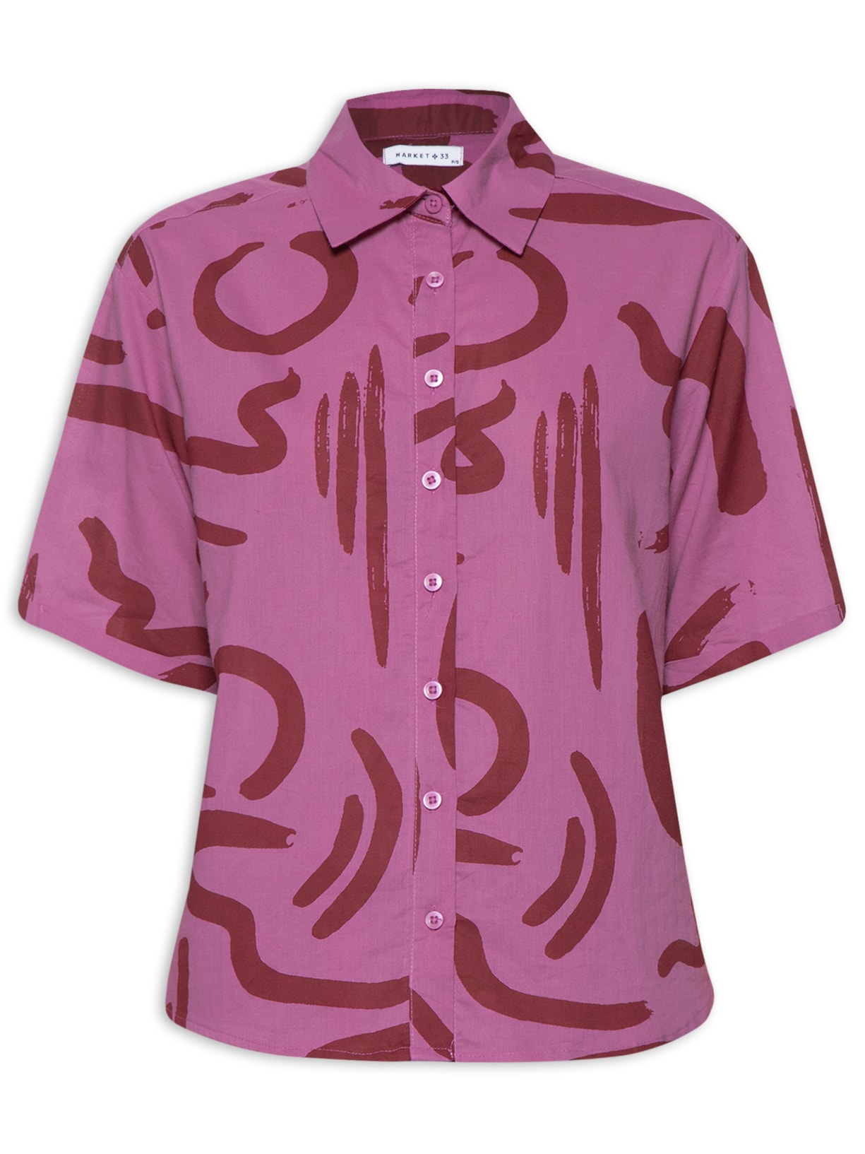 Camisa Feminina Estampada Manga Curta - Rosa