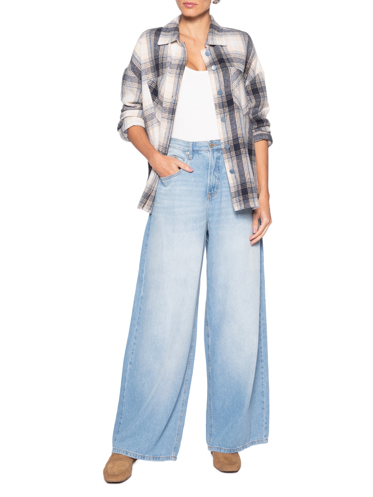 Camisa Feminina Flanela Xadrez Azul Basiq