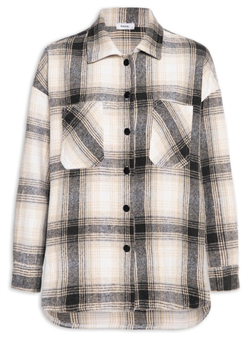 Camisa Feminina Flanela Xadrez - Cinza