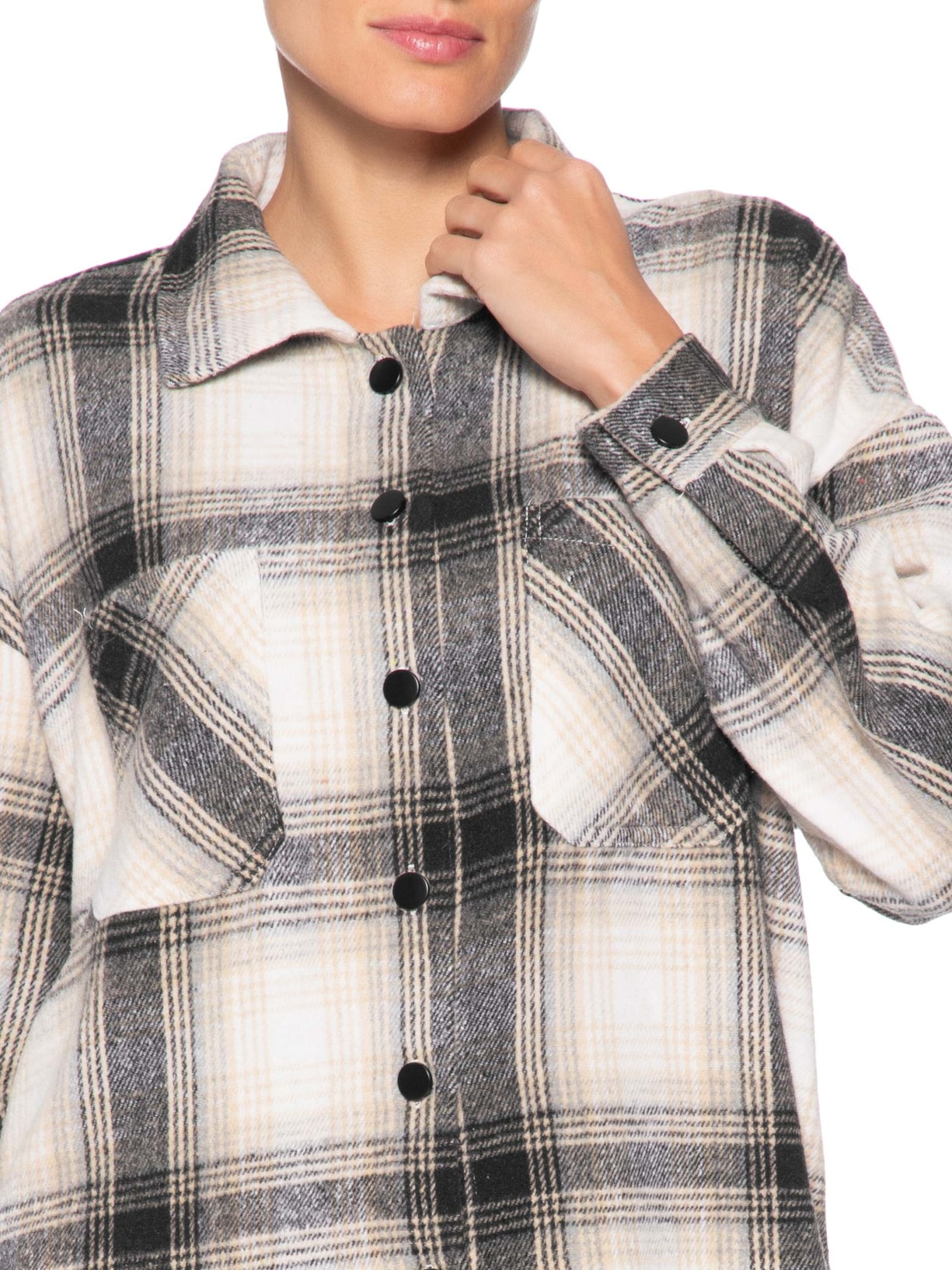 Camisa Feminina Flanela Xadrez Cinza Basiq