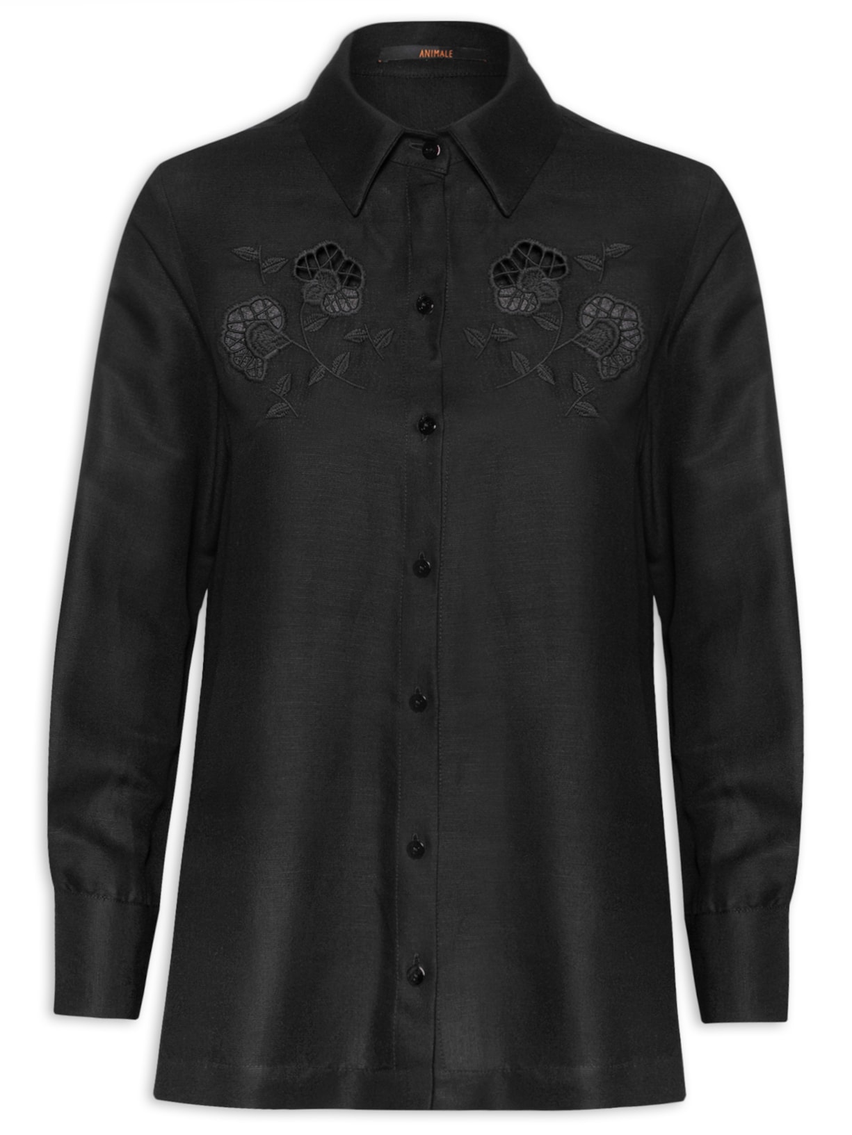 Camisa Feminina Flor Richelieu - Preto