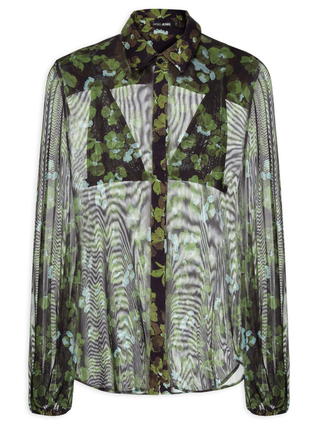 Camisa Feminina Floral Menta - Preto
