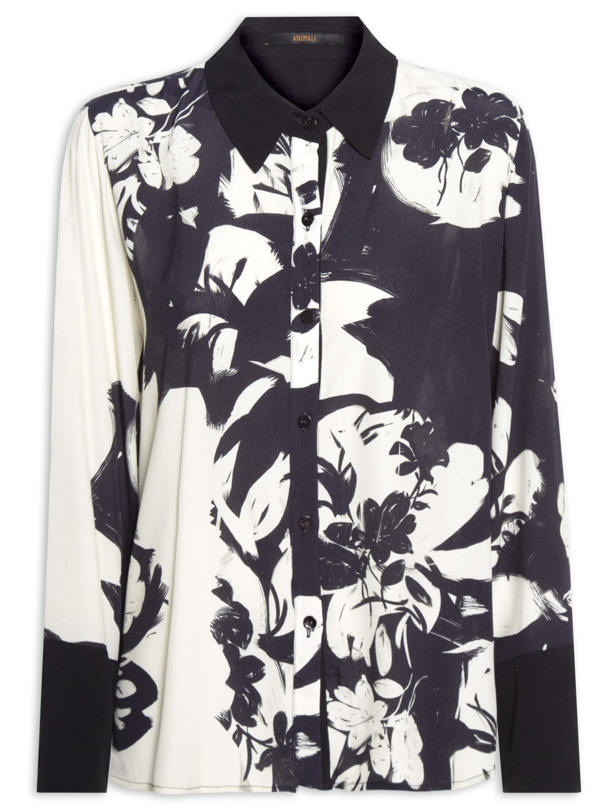 Camisa Feminina Floral Pincel - Preto