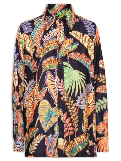 Camisa Feminina Folhagem Cool - Preto