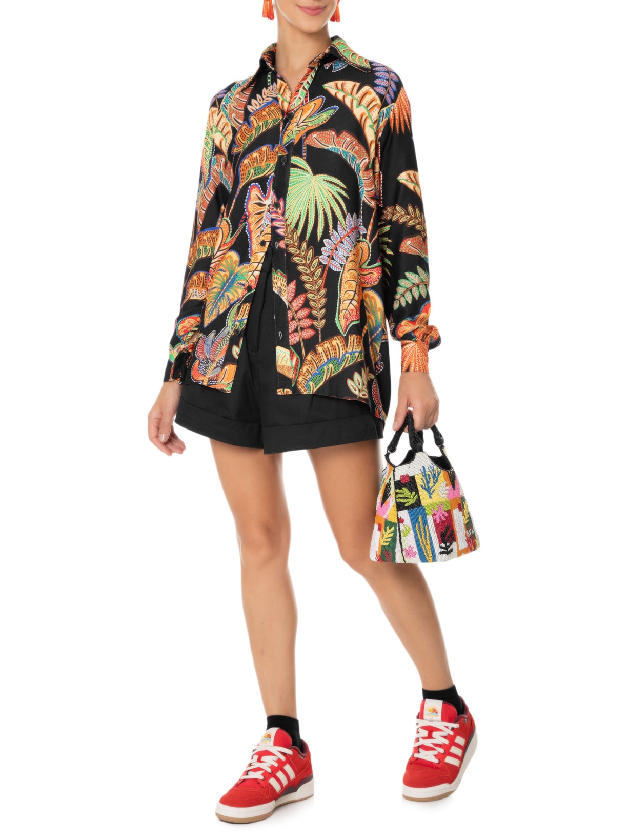 Camisa Feminina Folhagem Cool Preto  Farm