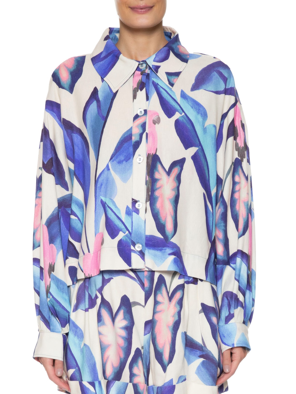 Camisa Feminina Folhagem De Verão Azul Farm