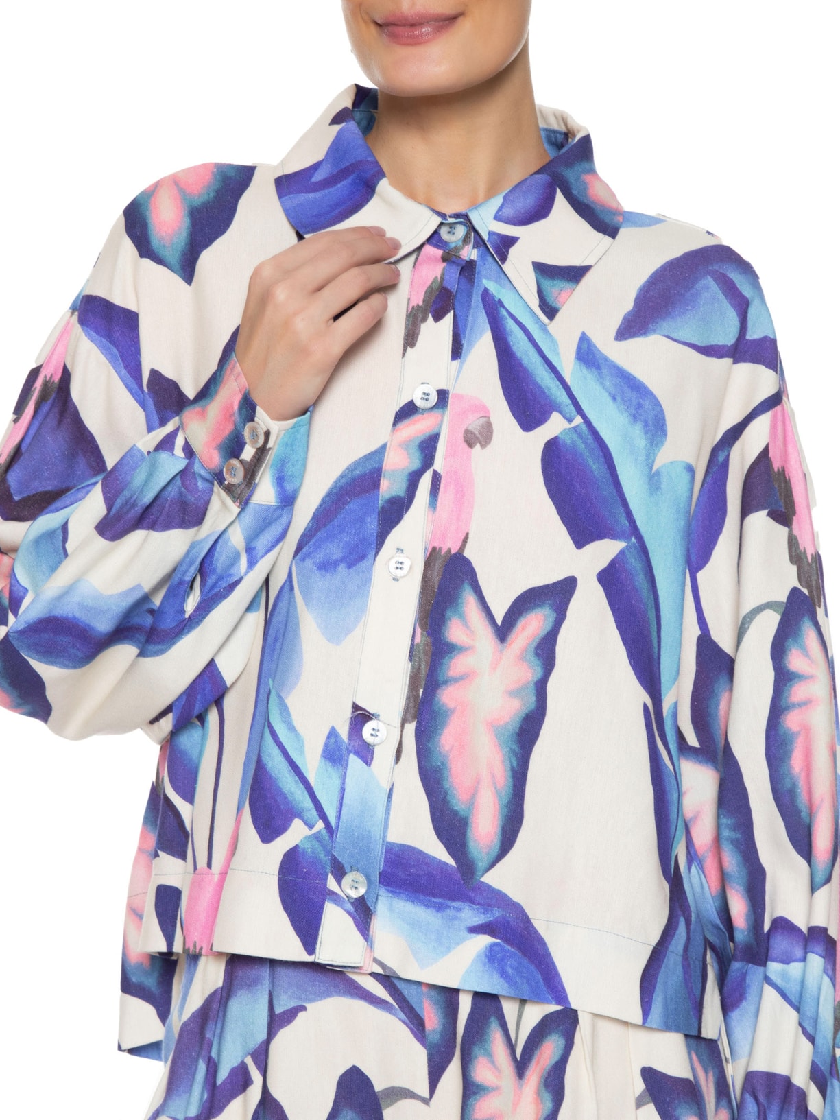 Camisa Feminina Folhagem De Verão Azul Farm