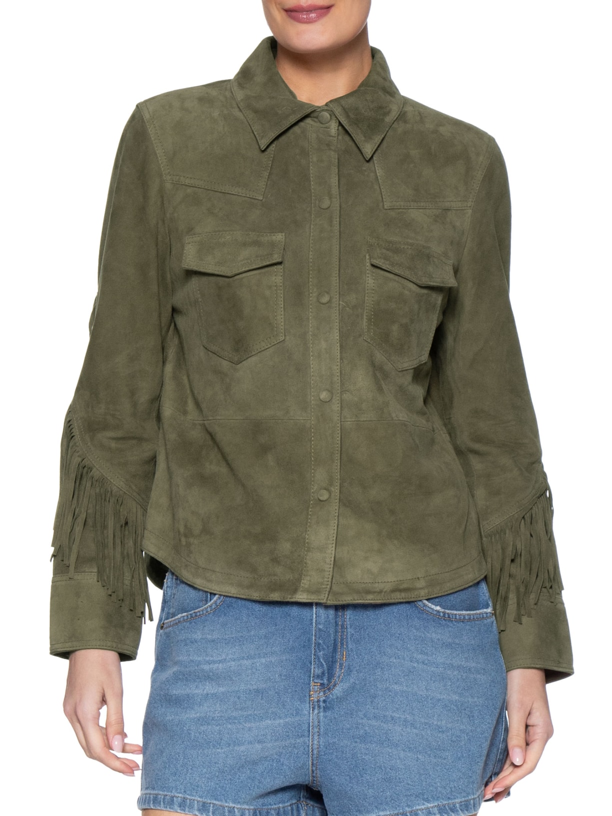 Camisa Feminina Franjas Chamois Verde Maria Filó