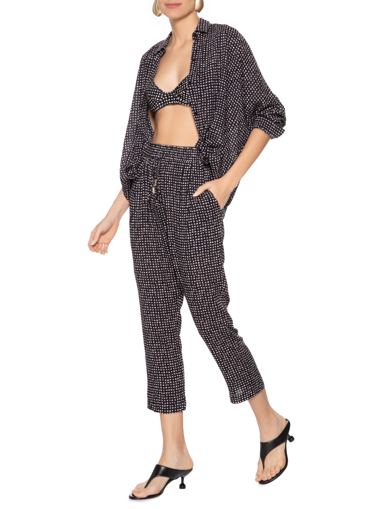 Camisa Feminina Franzido Ombro Preto Lenny Niemeyer