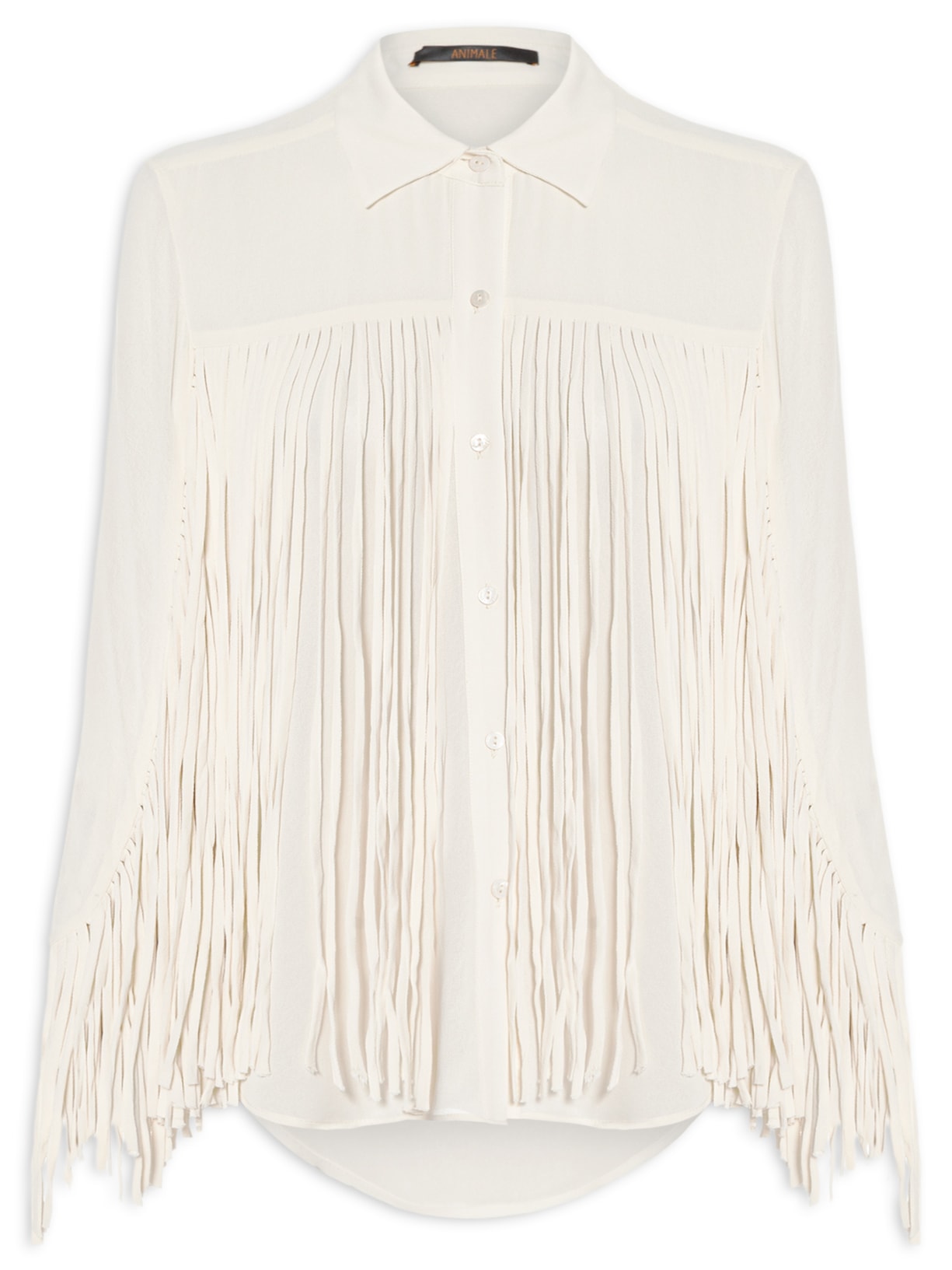 Camisa Feminina Georgette Com Franjas - Off White