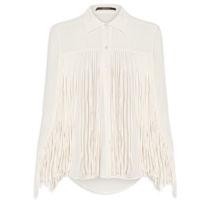 Camisa Feminina Georgette Com Franjas - Off White