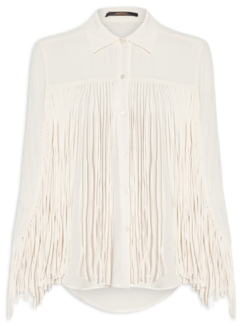 Camisa Feminina Georgette Com Franjas - Off White