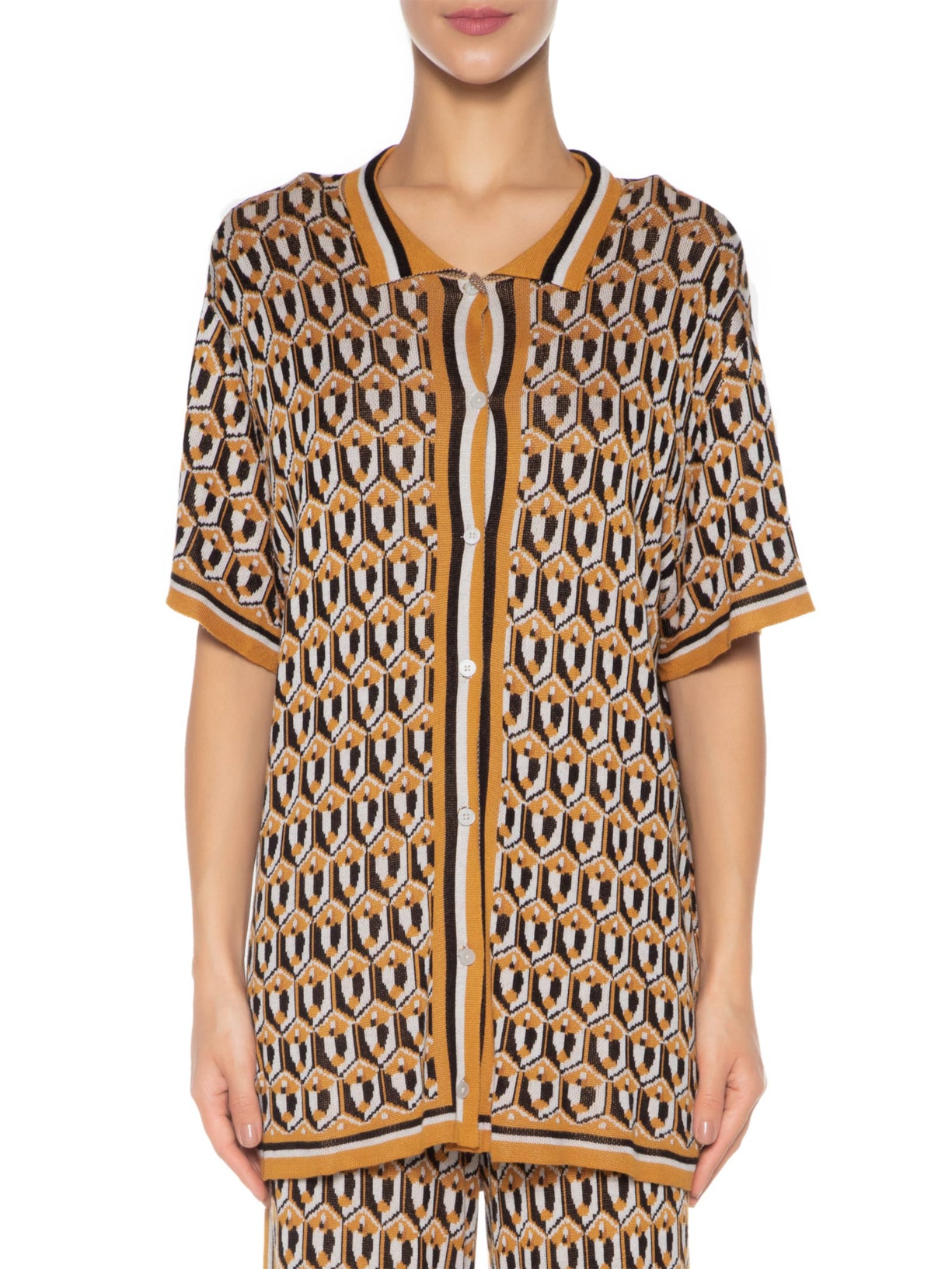 Camisa Feminina Jacquard Mania De Caju Amarelo Farm