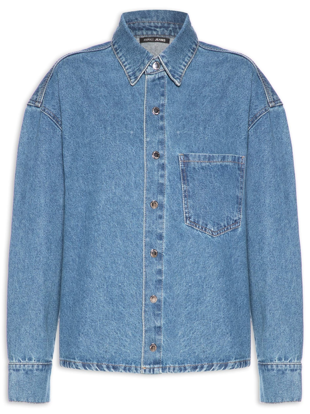 Camisa Feminina Jeans Blue Medio Com Dirty - Azul