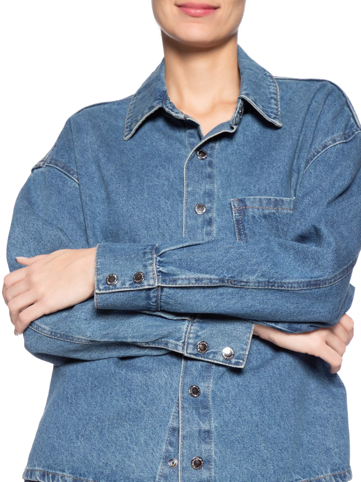 Camisa Feminina Jeans Blue Medio Com Dirty Azul Animale Jeans