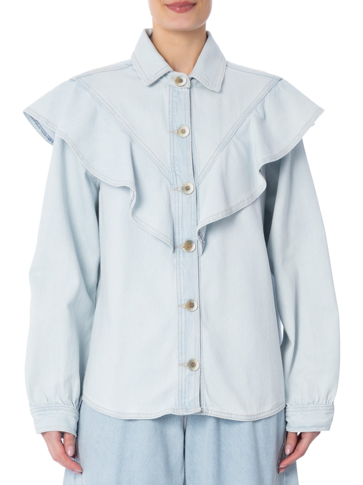 Camisa Feminina Jeans Boho Azul Farm