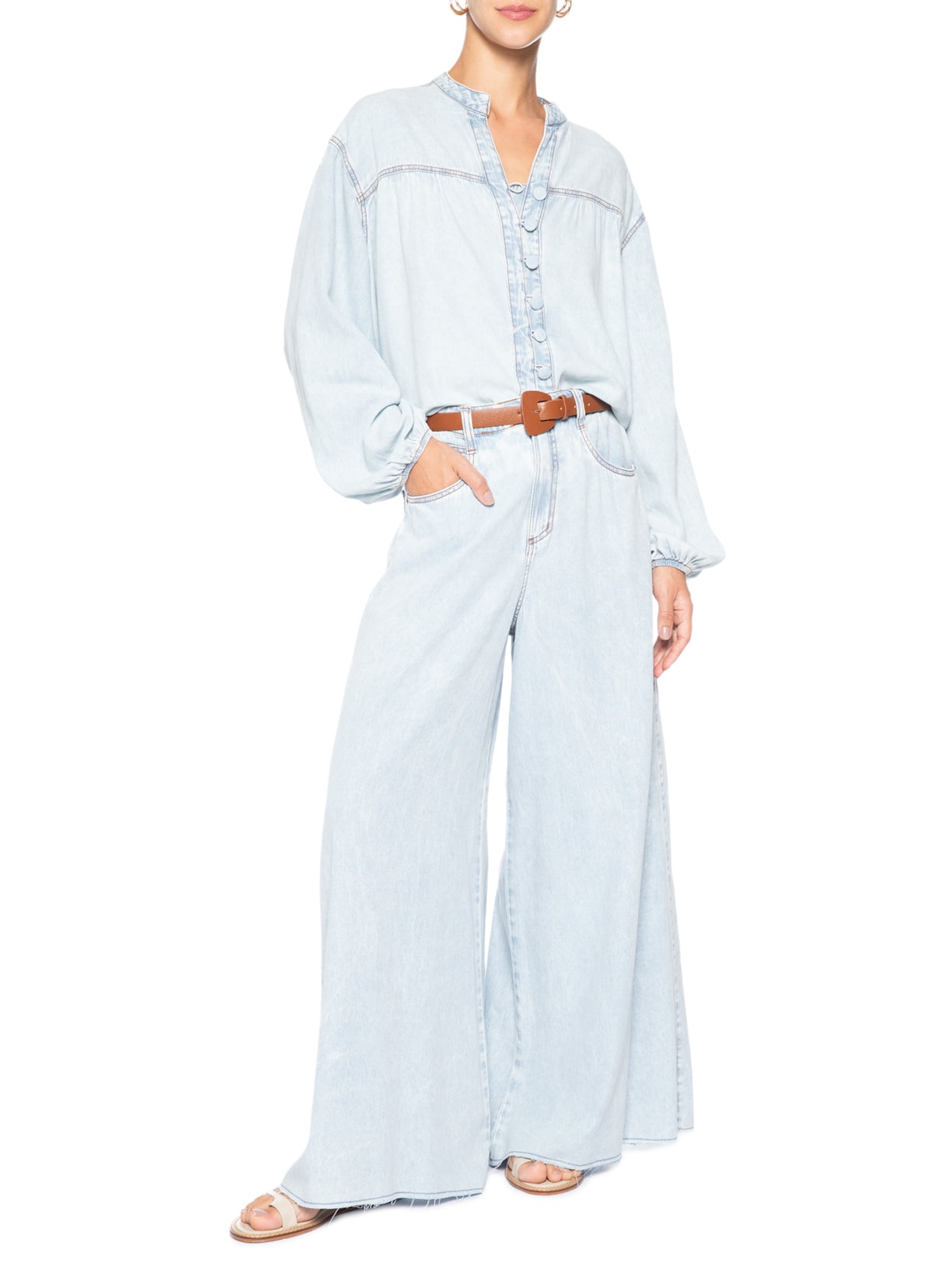 Camisa Feminina Jeans Botões Baby Blue Azul Dress To