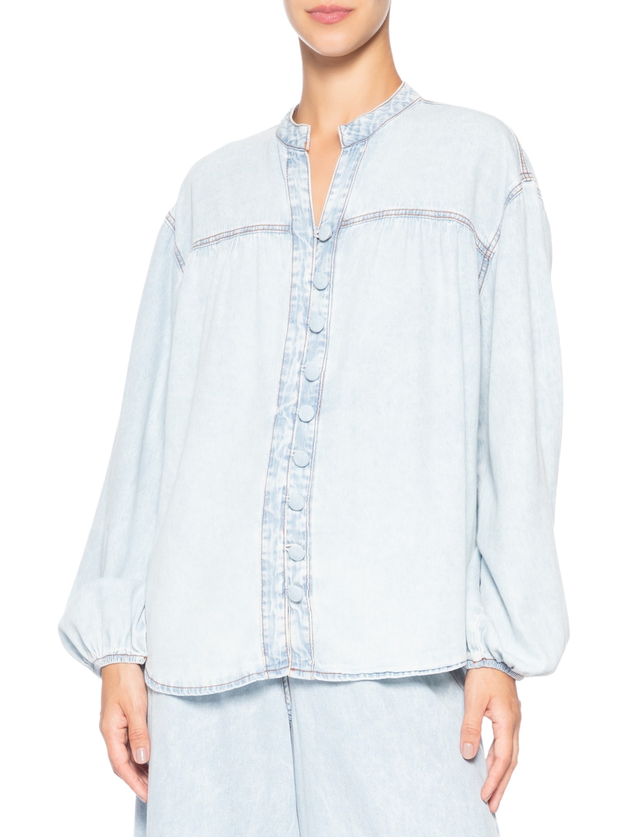 Camisa Feminina Jeans Botões Baby Blue Azul Dress To