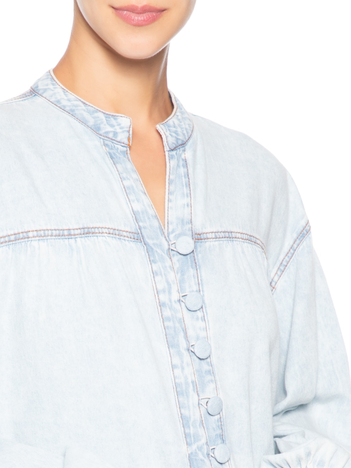 Camisa Feminina Jeans Botões Baby Blue Azul Dress To