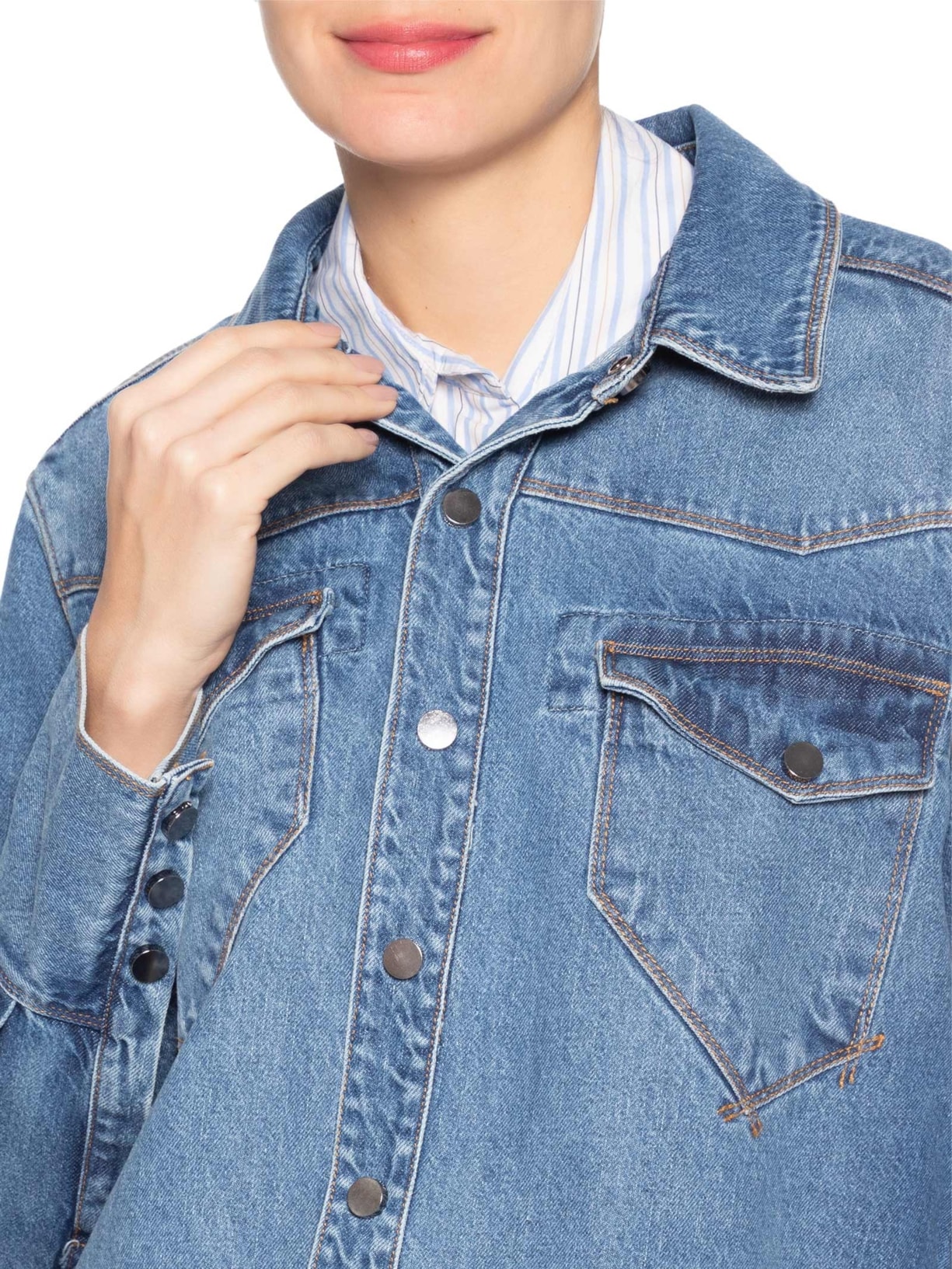 Camisa Feminina Jeans Cintura Costas Azul Animale