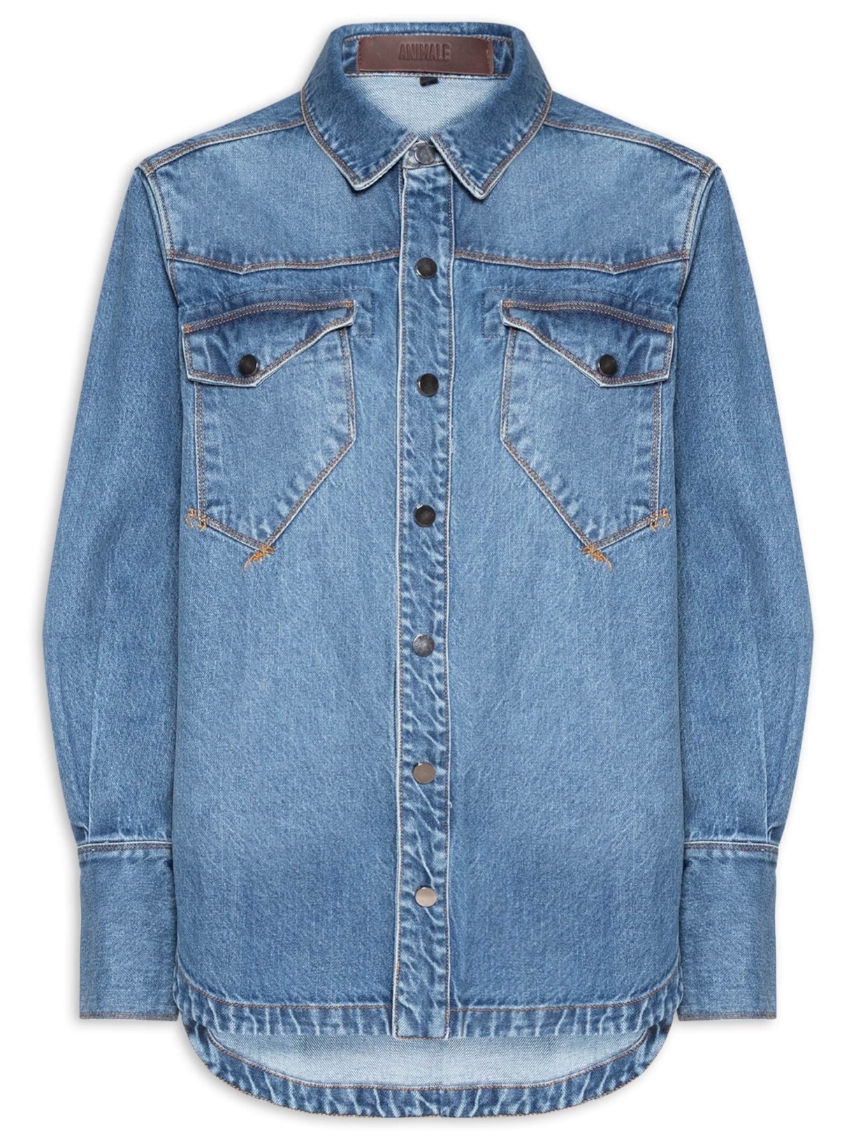 Camisa Feminina Jeans Cintura Costas Azul Animale