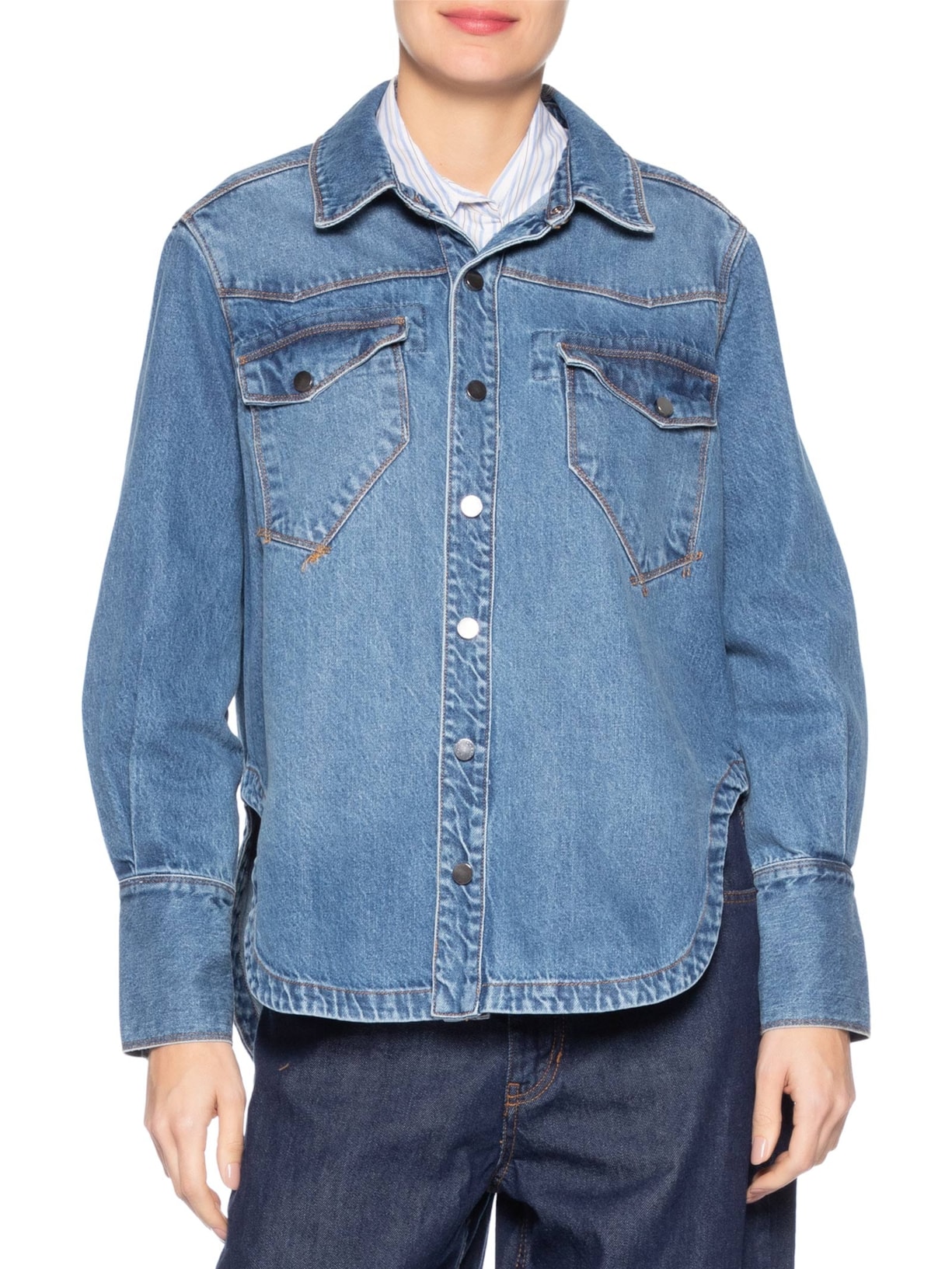 Camisa Feminina Jeans Cintura Costas Azul Animale