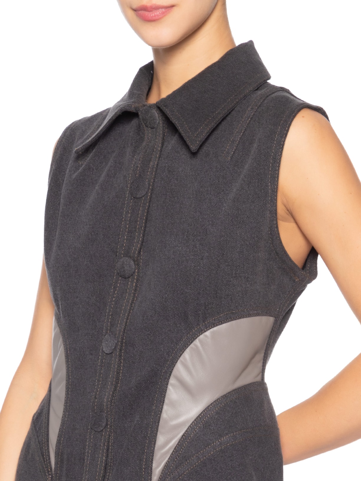 Camisa Feminina Jeans Com Couro Cinza Coven