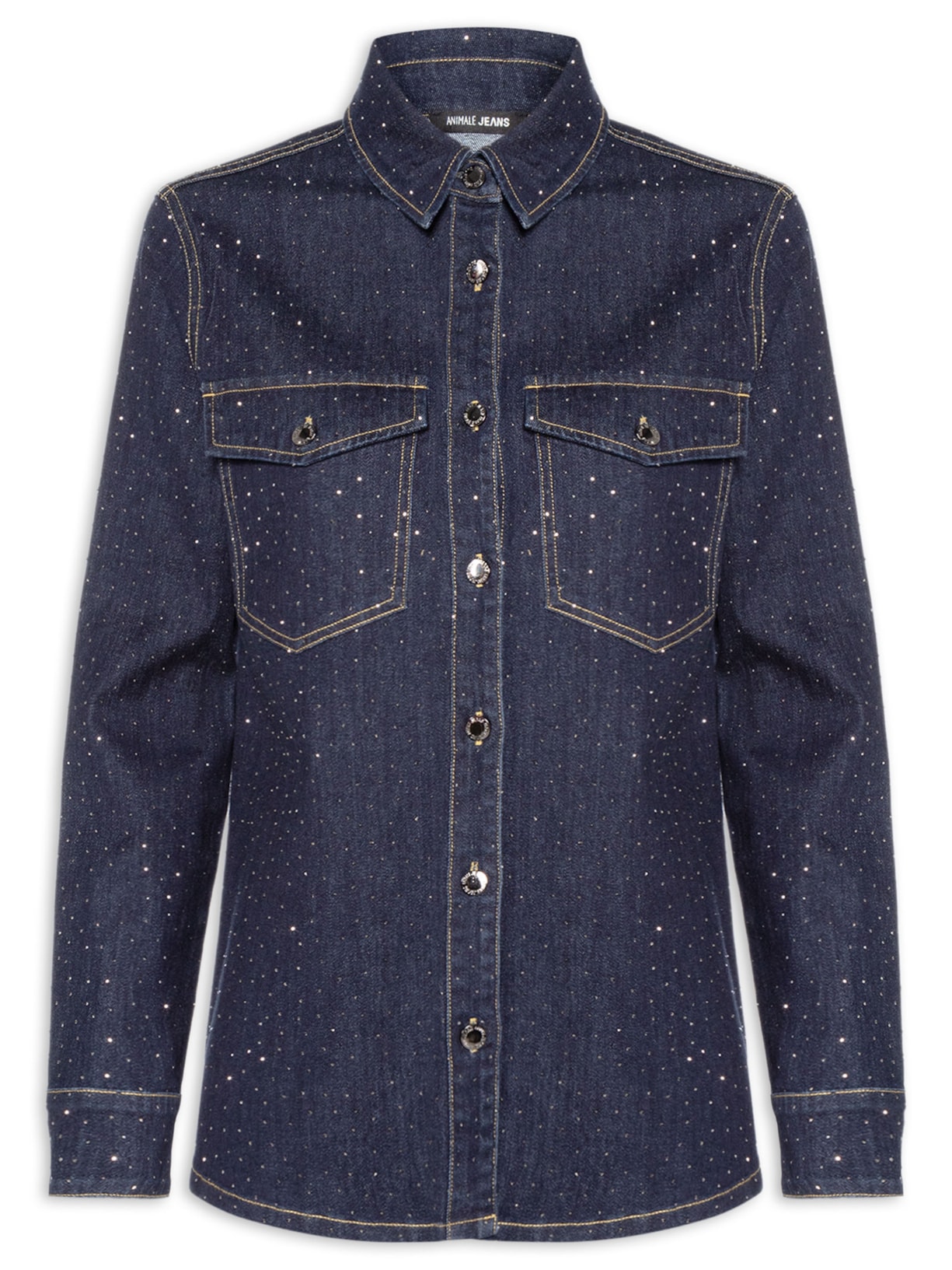 Camisa Feminina Jeans Com Strass – Azul Animale Jeans