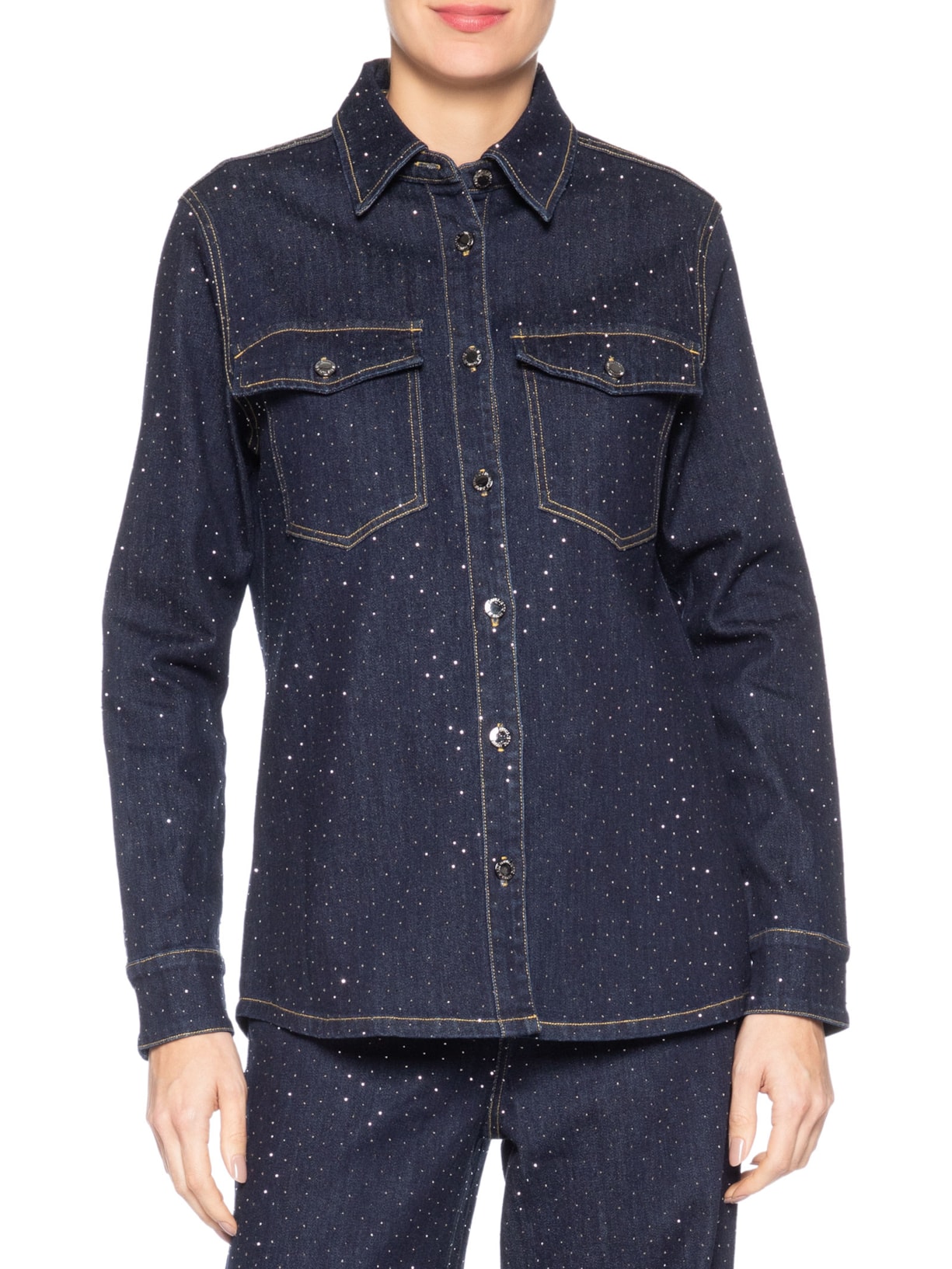 Camisa Feminina Jeans Com Strass – Azul Animale Jeans