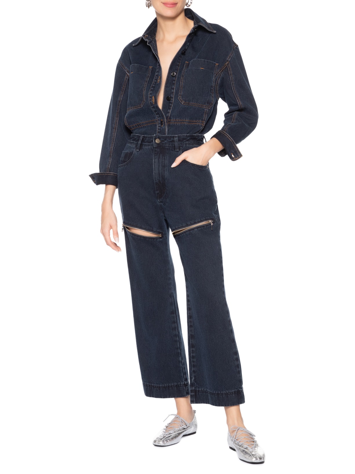 Camisa Feminina Jeans Fly Azul Nk