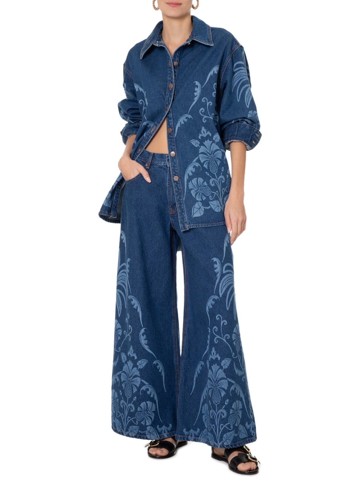 Camisa Feminina Jeans Laser Abacaxi Deco Azul  Farm