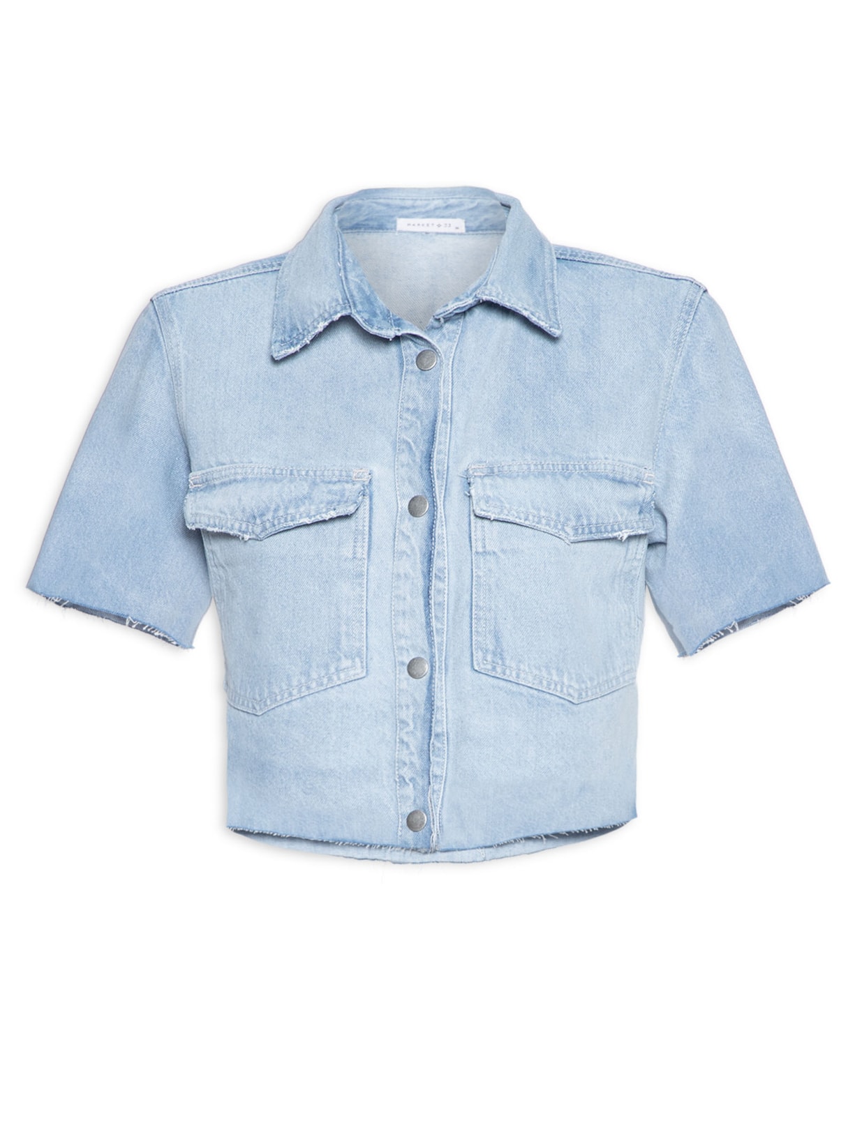 Camisa Feminina Jeans Manga Curta - Azul