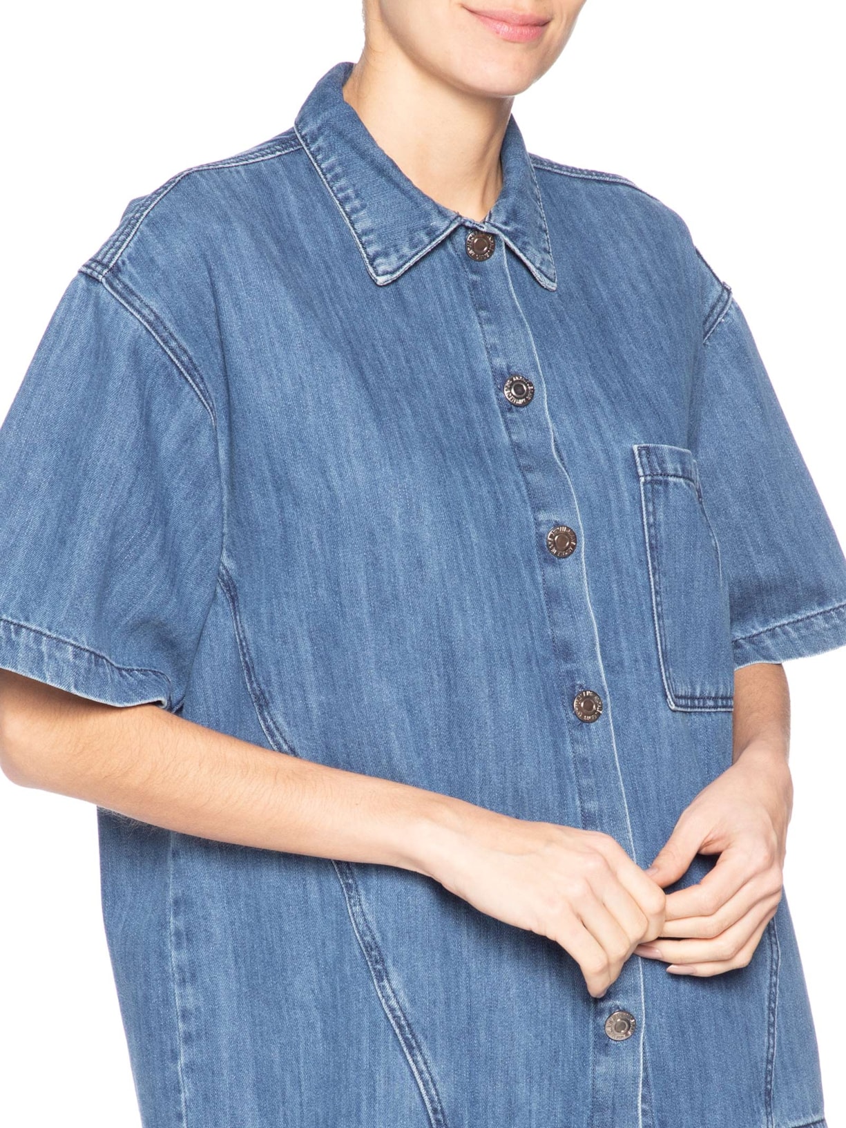 Camisa Feminina Jeans Manga Curta Recorte Azul Animale Jeans