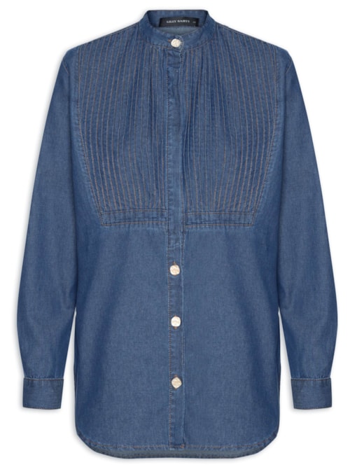 Camisa Feminina Jeans Nervuras - Azul