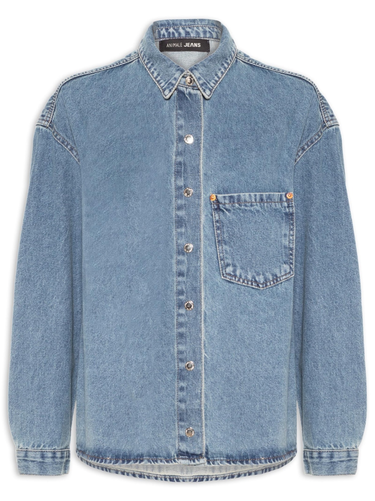 Camisa Feminina Jeans Over Manga Longa - Azul