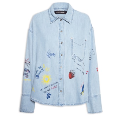  Camisa Feminina Jeans Over Silk Emojis - Azul