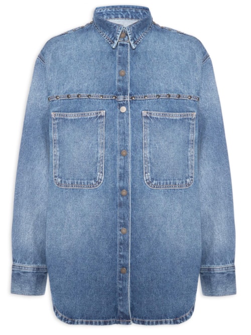 Camisa Feminina Jeans Over Tachas - Azul