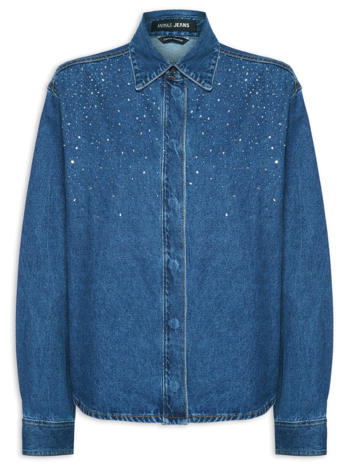 Camisa Feminina Jeans Overboy Cristais Azul Animale Jeans